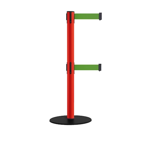 Retractable Dbl Belt 2.5 Red Post , Low Base, 7.5'Green Belt